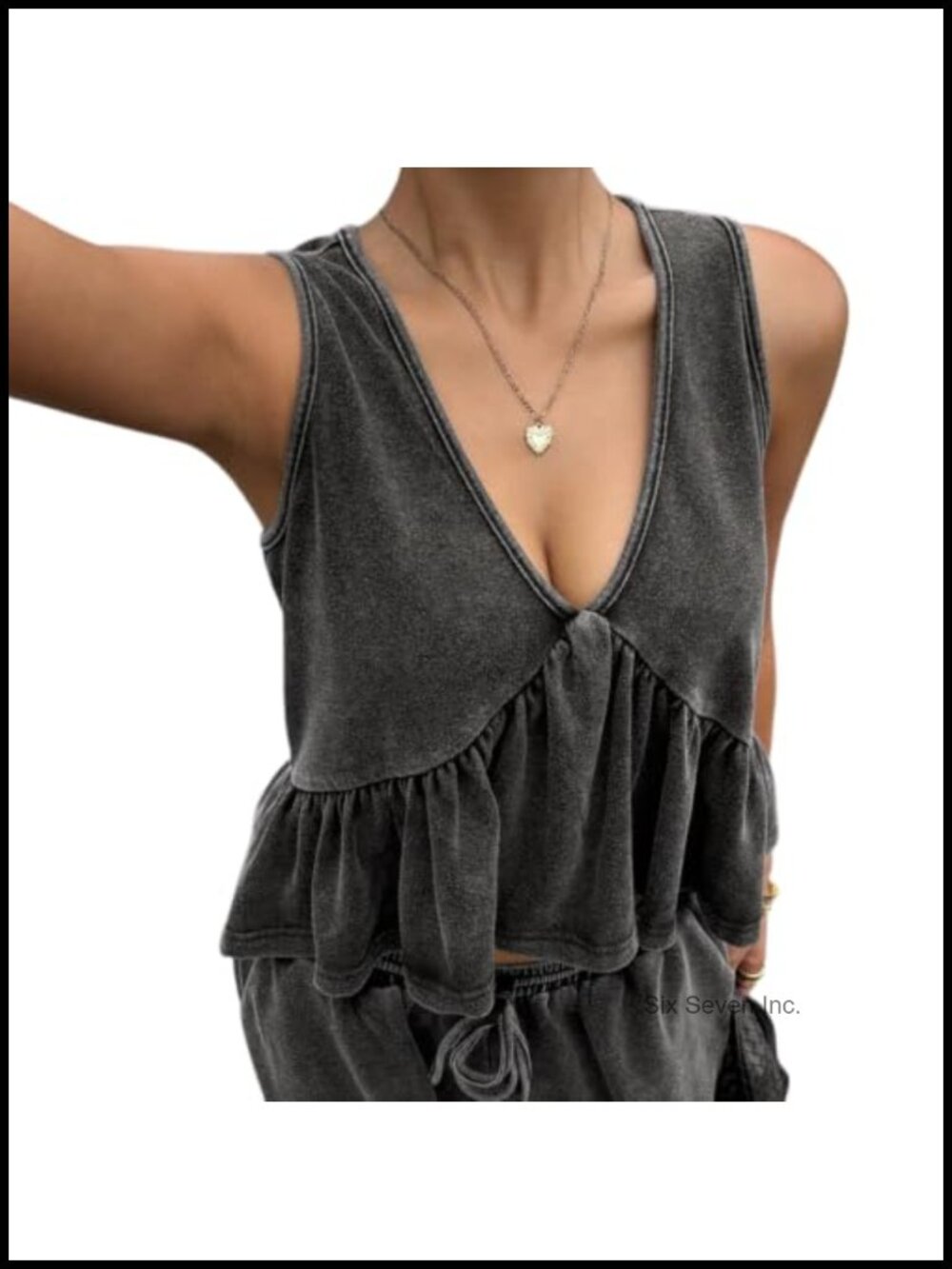 V Neck Ruffle Hem Peplum Tank Top Sleeveless Flowy Pleated Babydoll Shirt